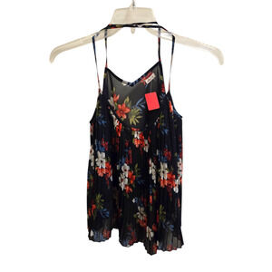 Excellent XS black floral Hollister Tank Top